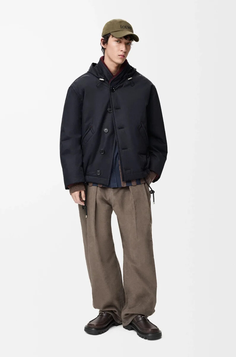 padded jacket in technical cotton navy blue