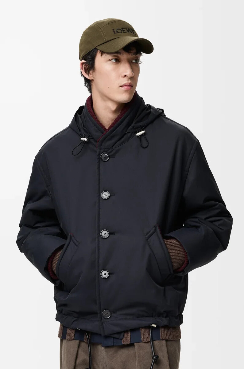 padded jacket in technical cotton navy blue
