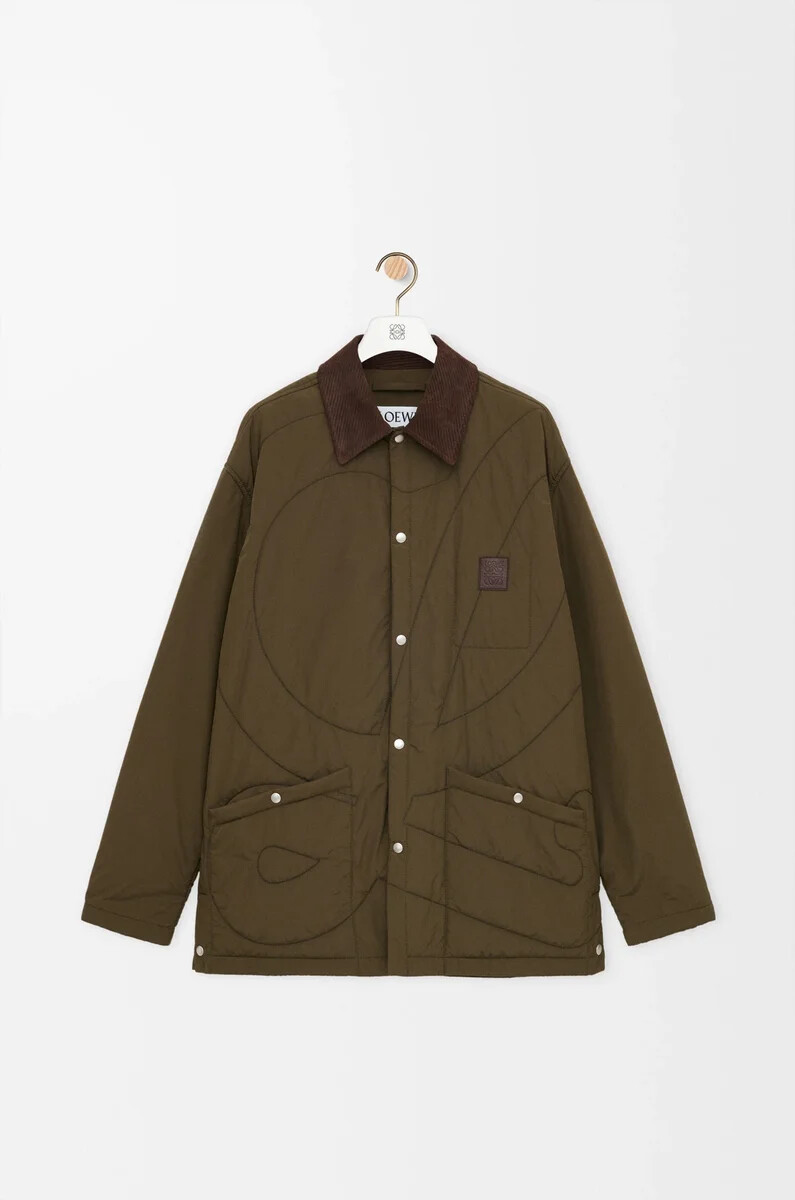 padded overshirt in technical shell khaki green
