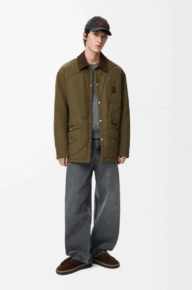 padded overshirt in technical shell khaki green
