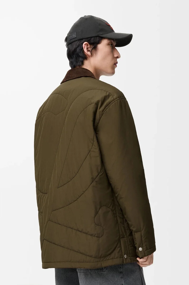 padded overshirt in technical shell khaki green