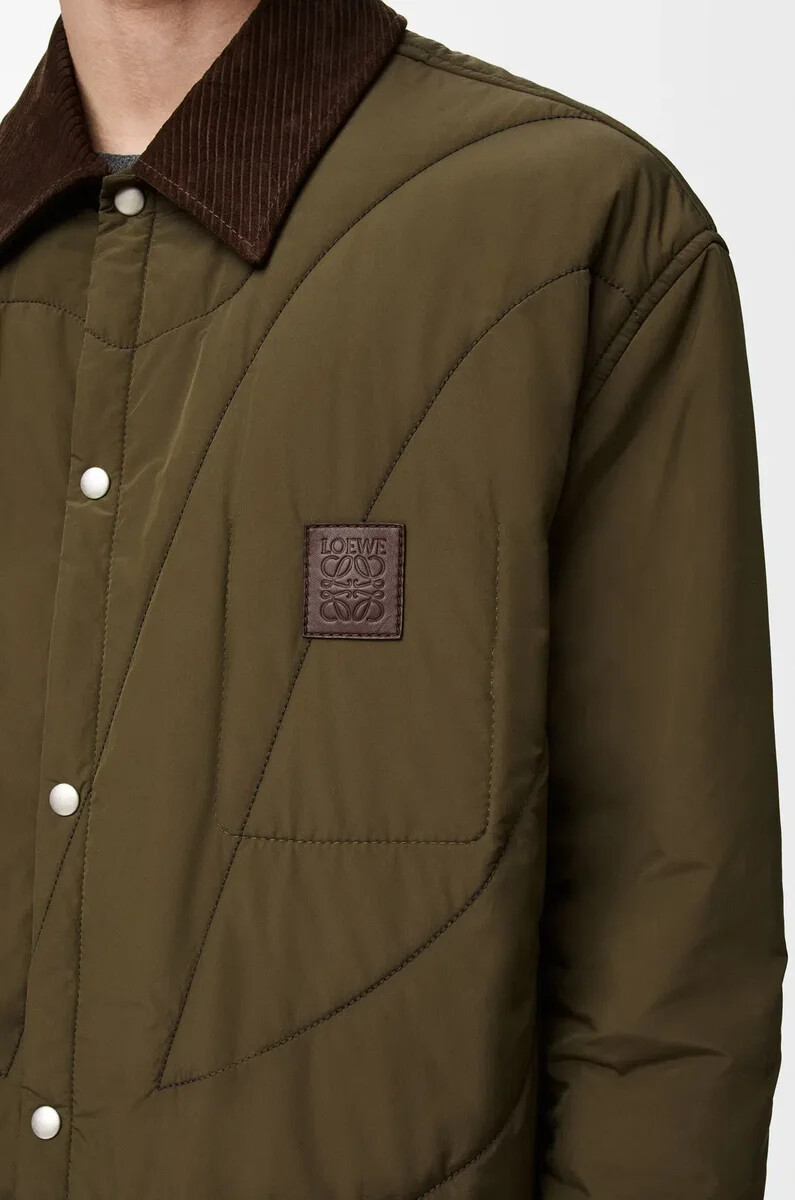 padded overshirt in technical shell khaki green