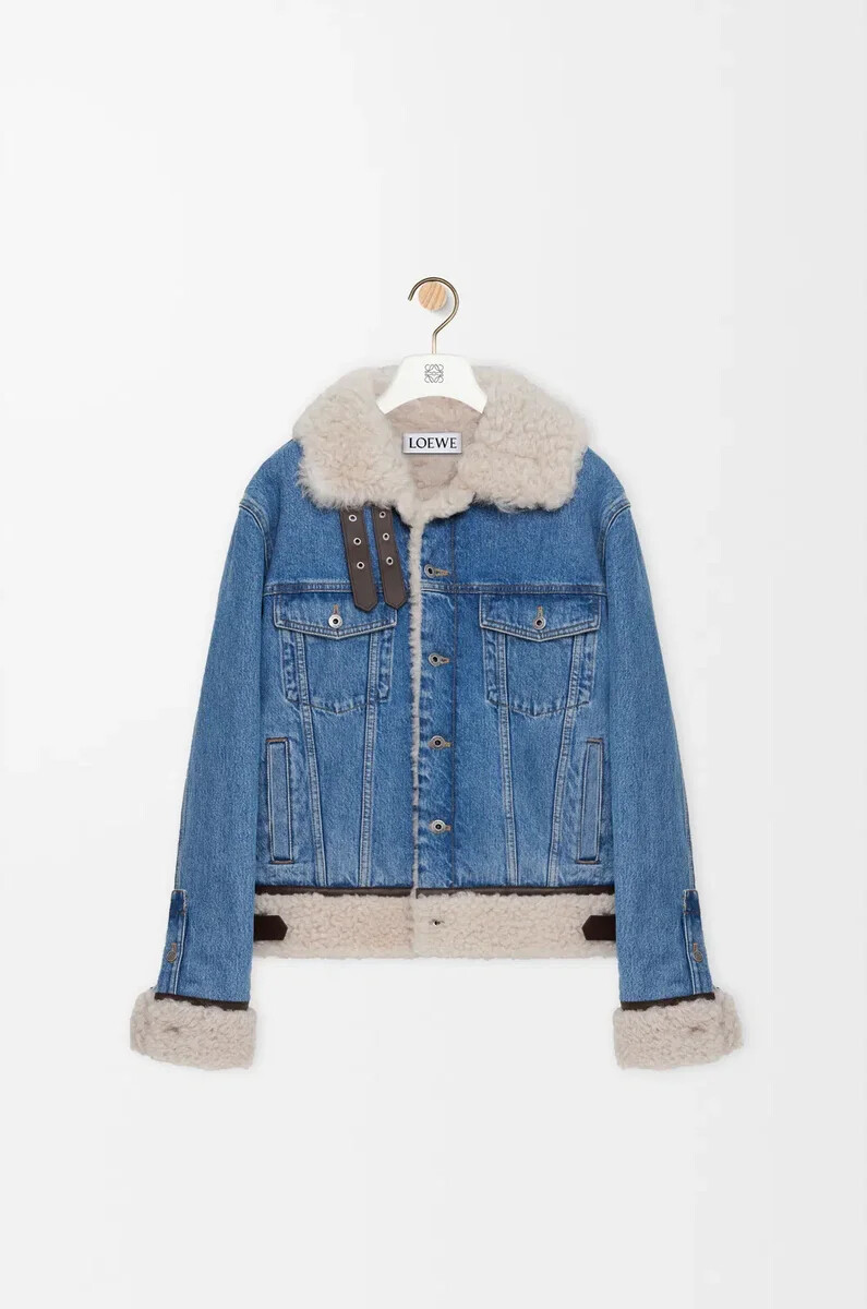 trucker jacket in denim and shearling denim blue