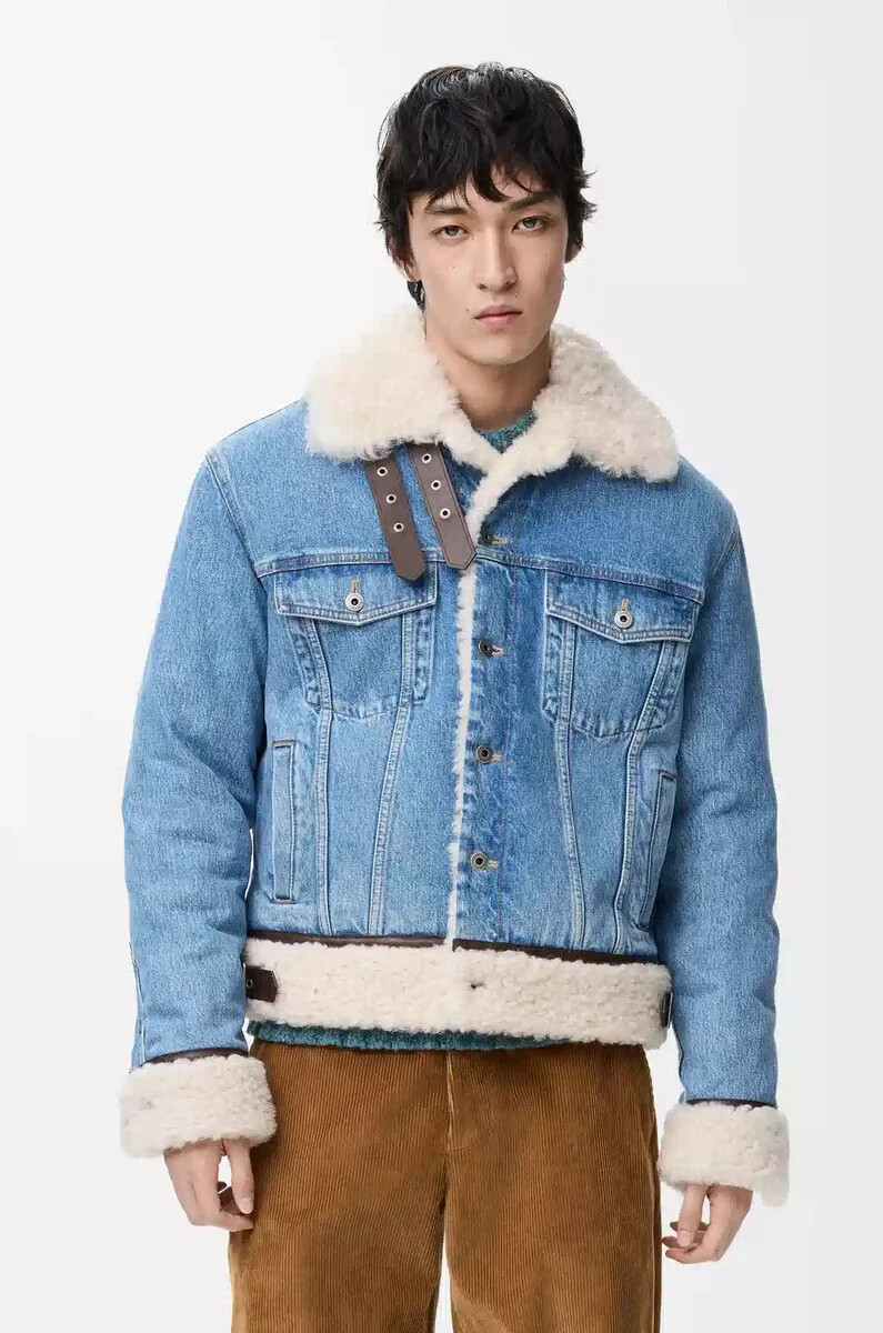 trucker jacket in denim and shearling denim blue