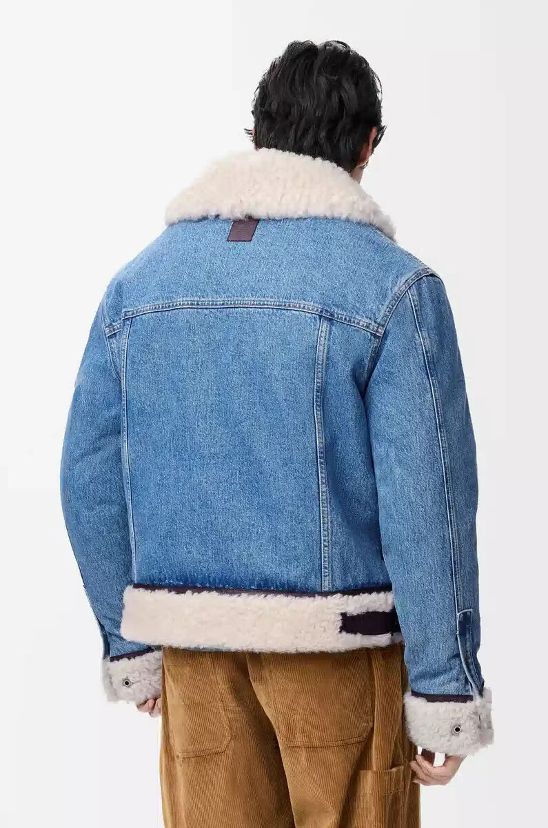 trucker jacket in denim and shearling denim blue