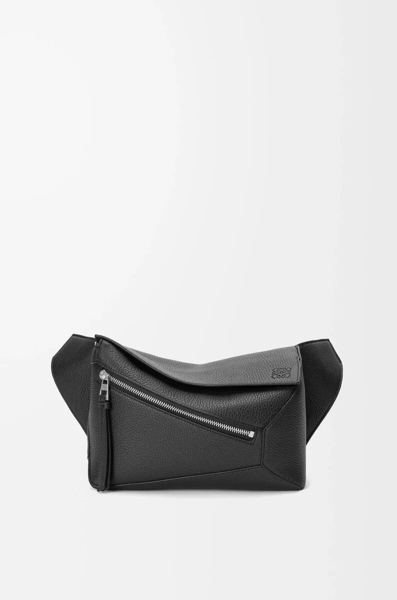 small puzzle bumbag in grained calfskin black