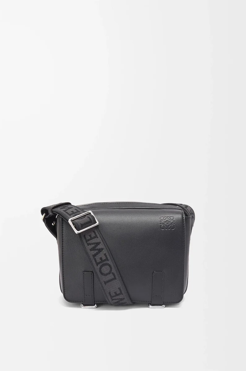 xs military messenger bag in supple smooth calfskin and jacquard black