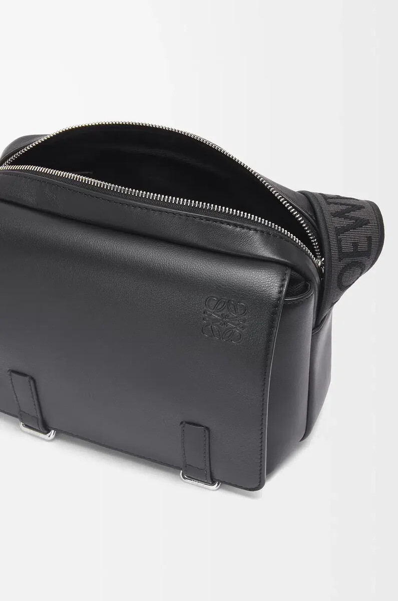 xs military messenger bag in supple smooth calfskin and jacquard black