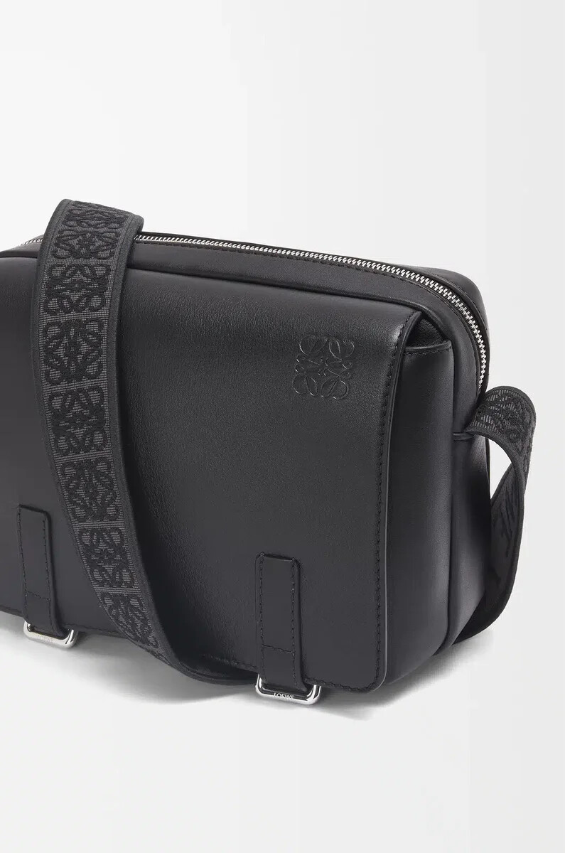 xs military messenger bag in supple smooth calfskin and jacquard black