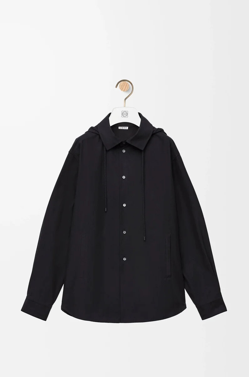 hooded overshirt in cotton black