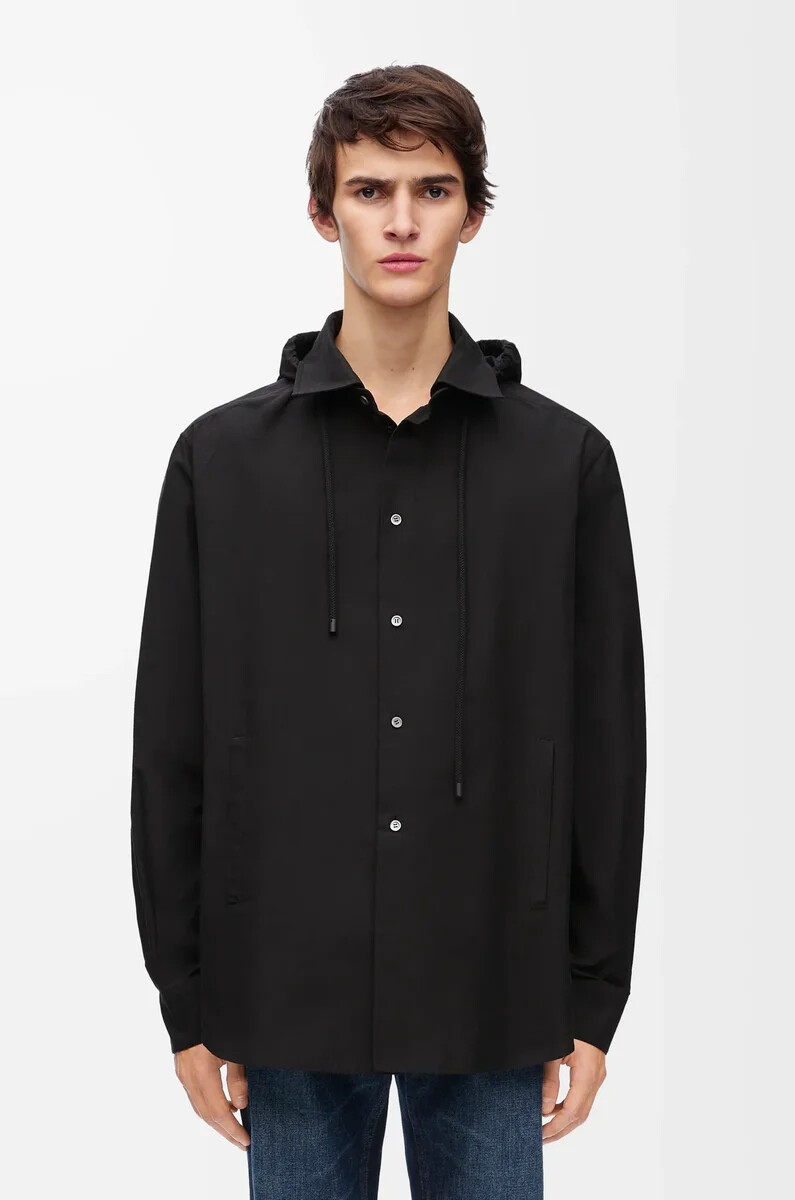 hooded overshirt in cotton black