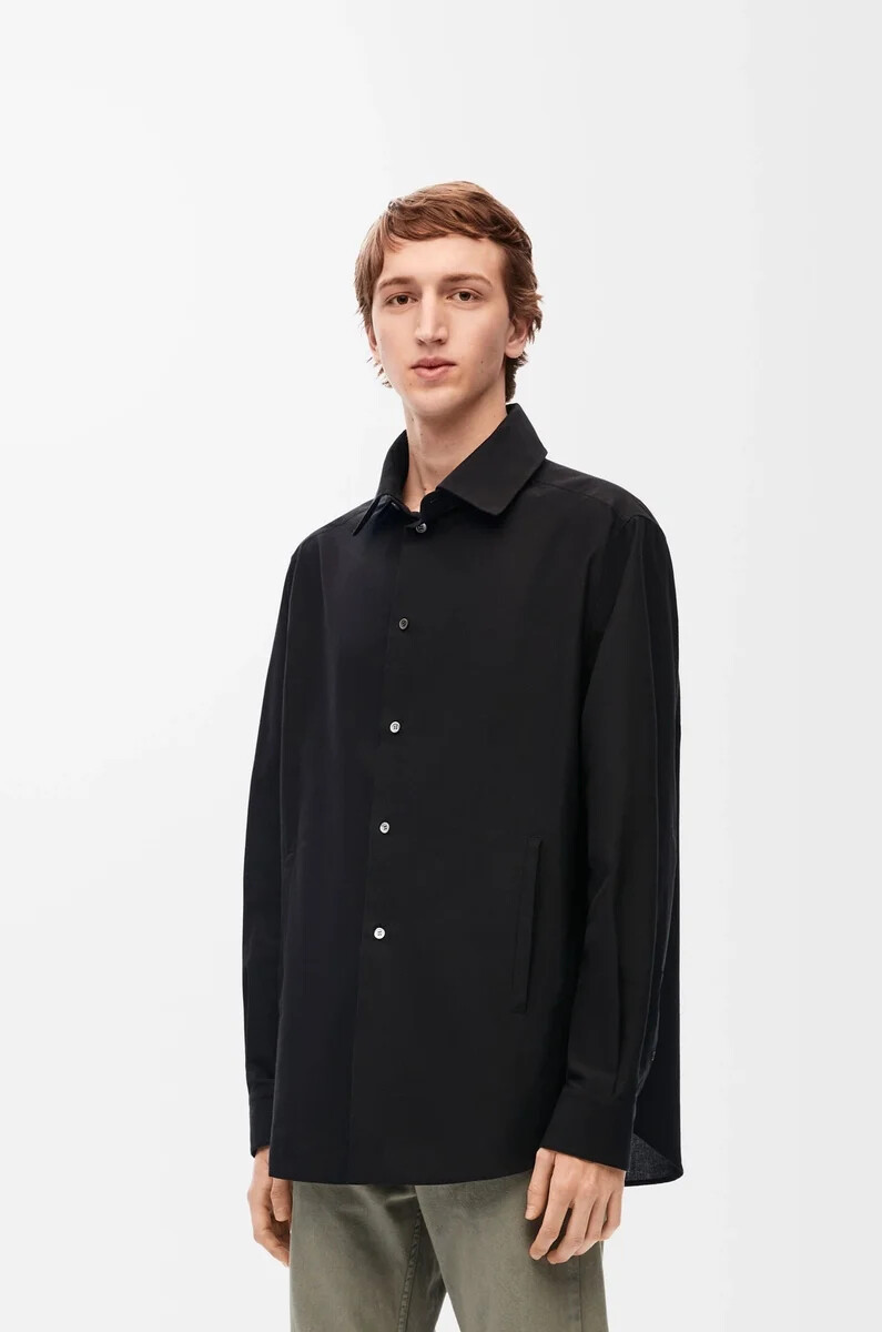 hooded overshirt in cotton black