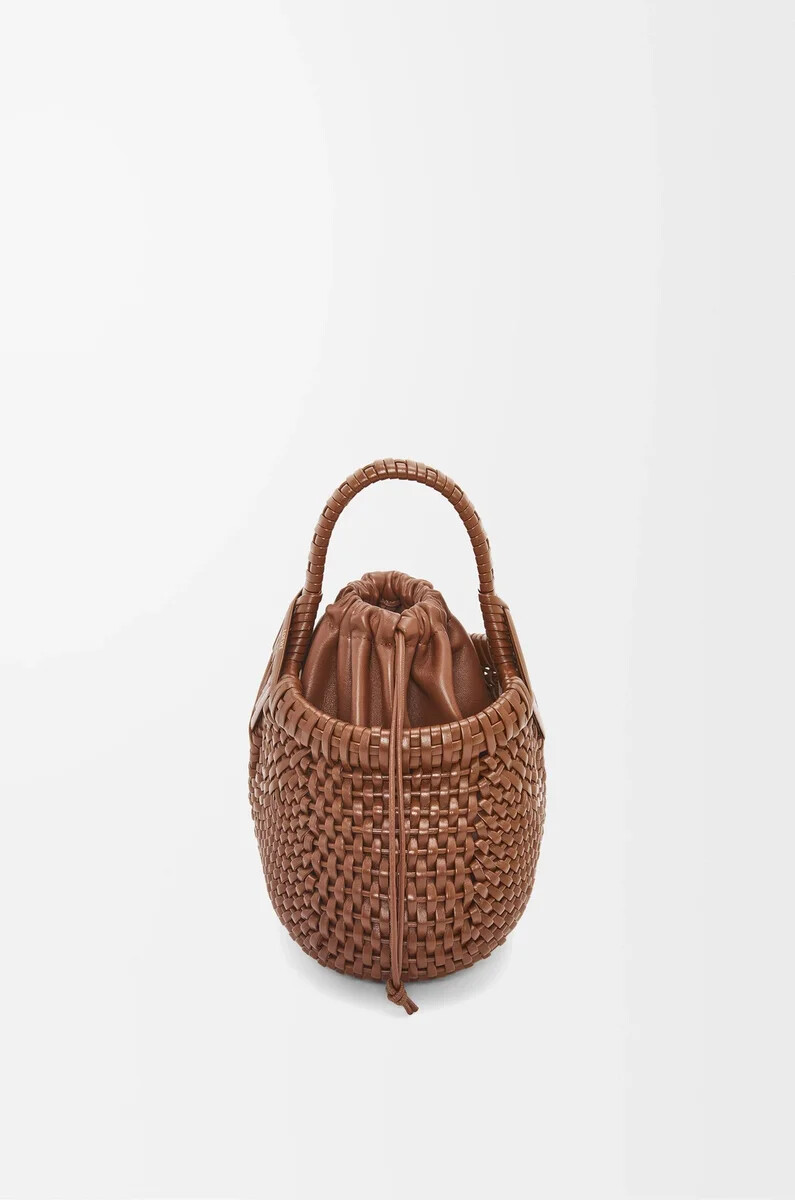 mini diamond round basket bag in calfskin dark tan
