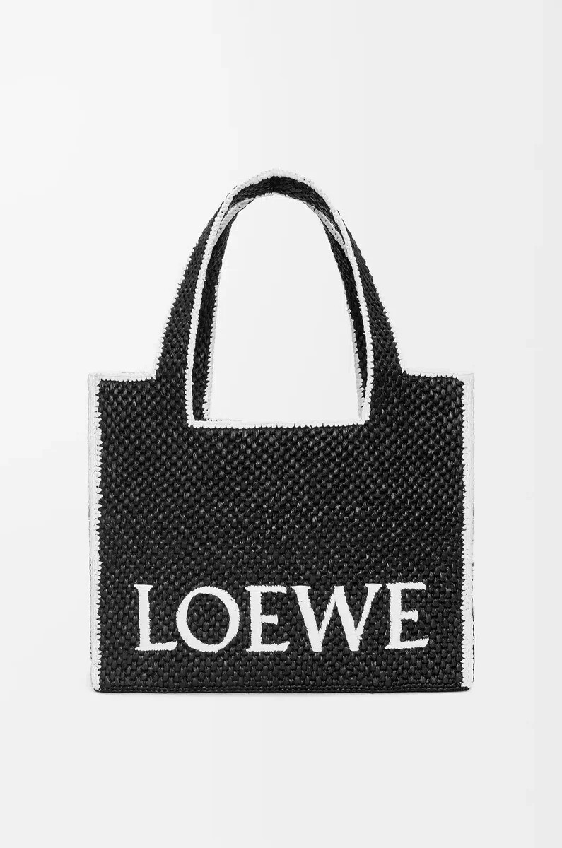 large loewe font tote in raffia black