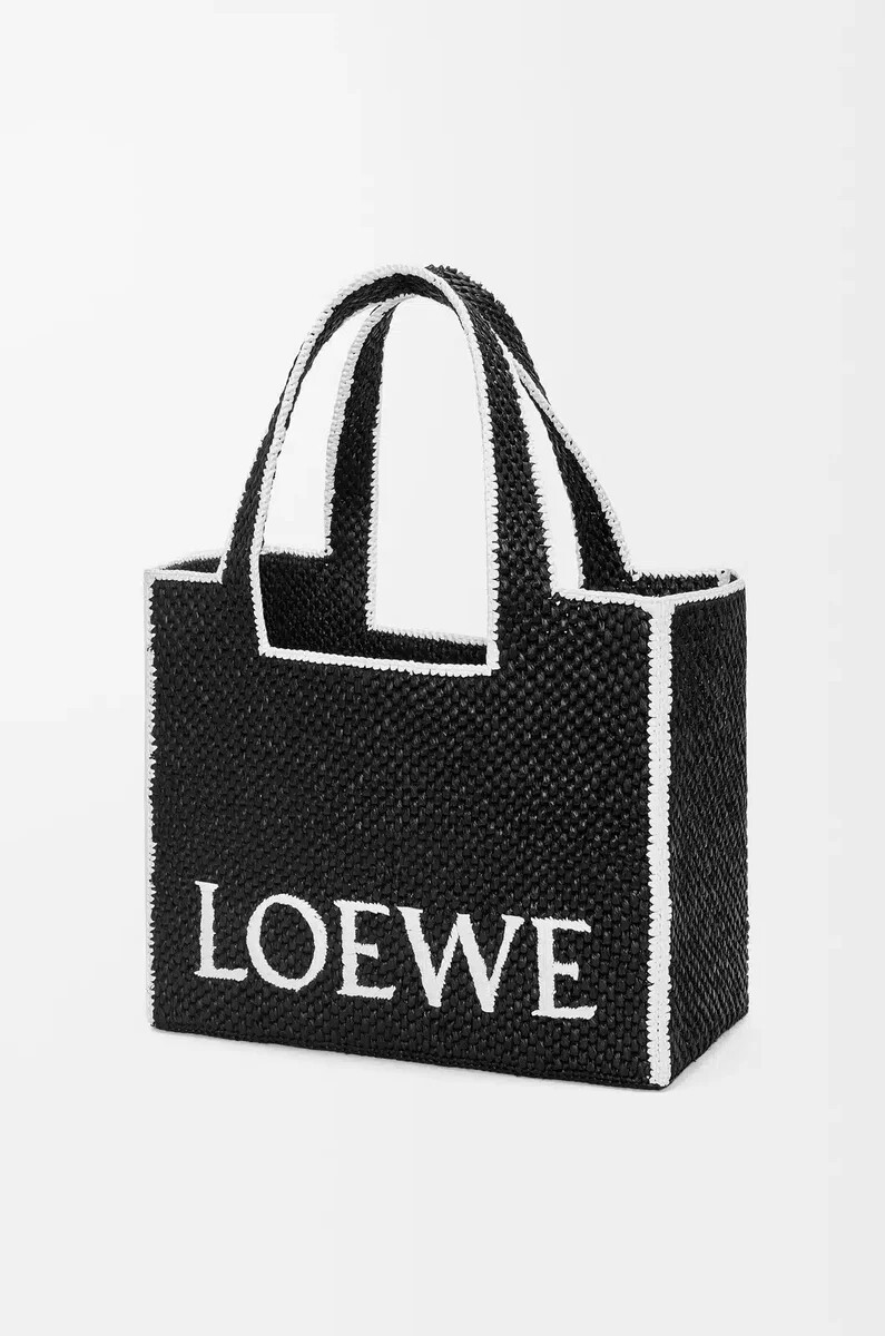 large loewe font tote in raffia black