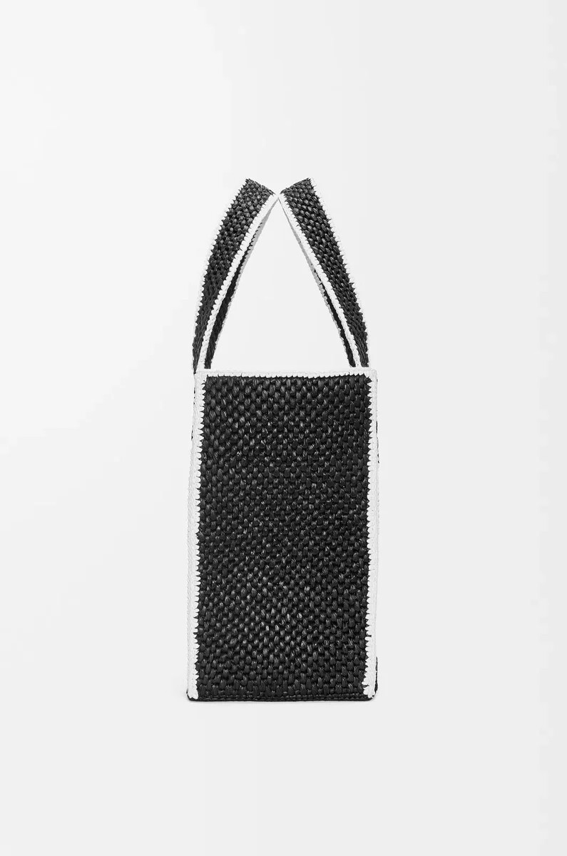 large loewe font tote in raffia black