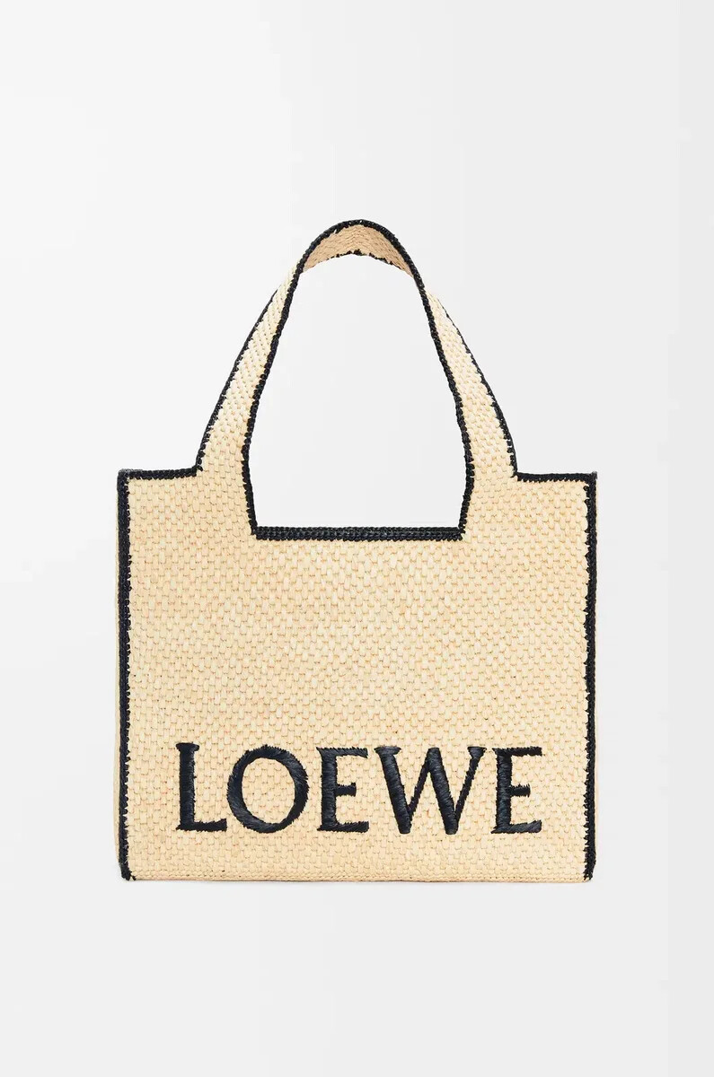 large loewe font tote in raffia natural