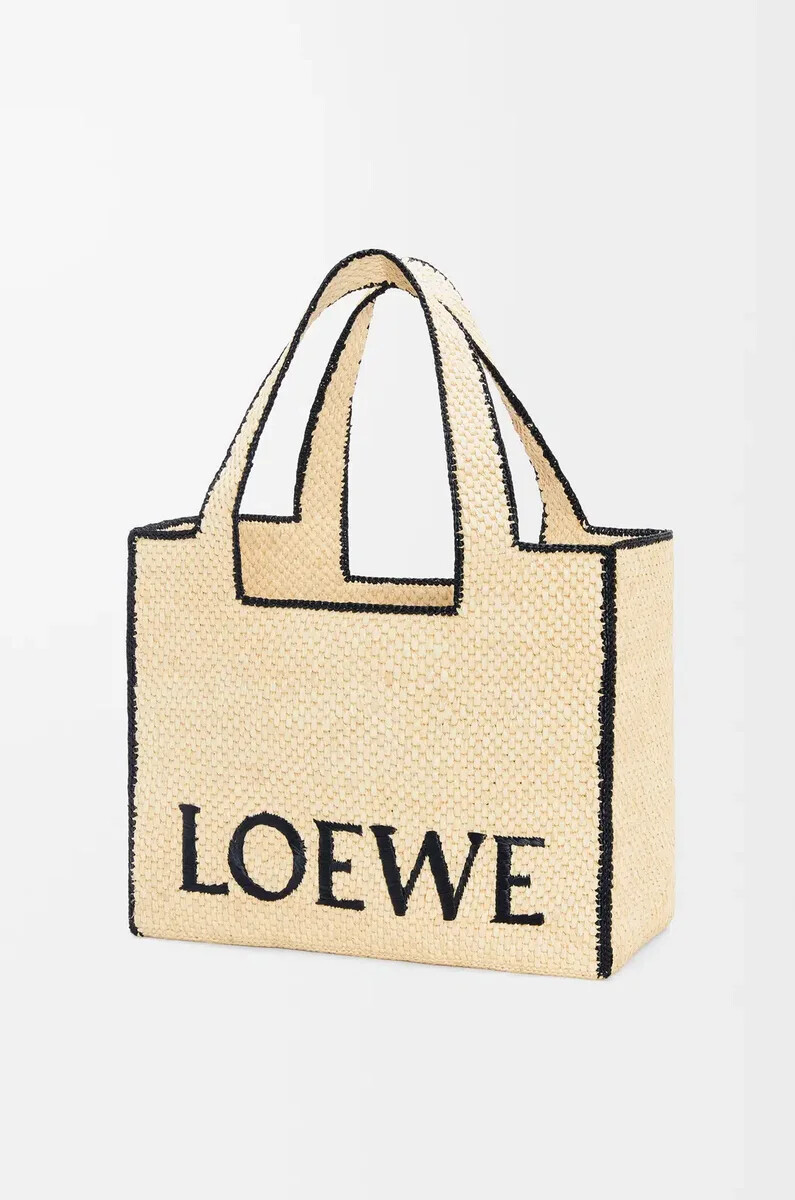 large loewe font tote in raffia natural