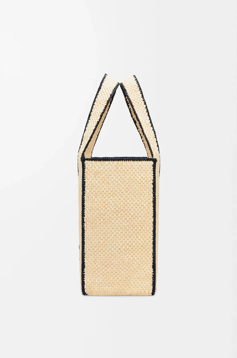 large loewe font tote in raffia natural