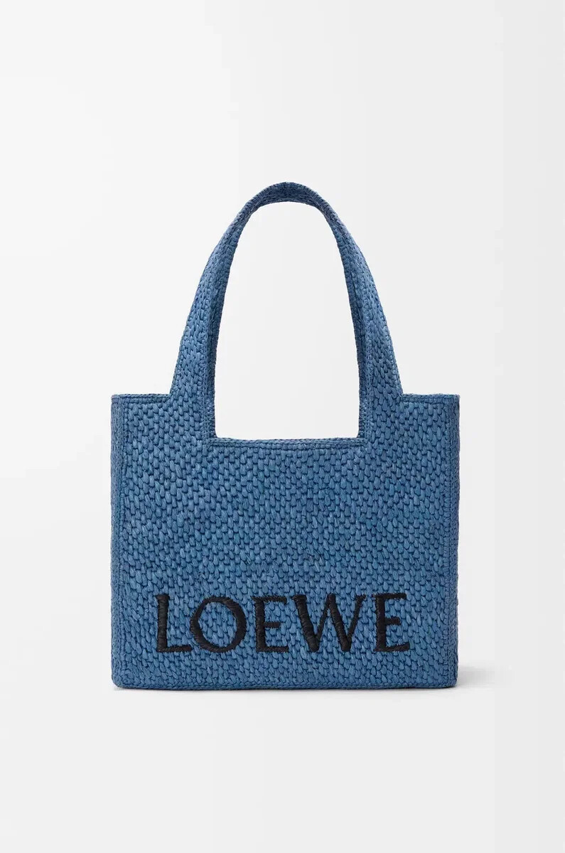 medium loewe font tote in raffia light blue