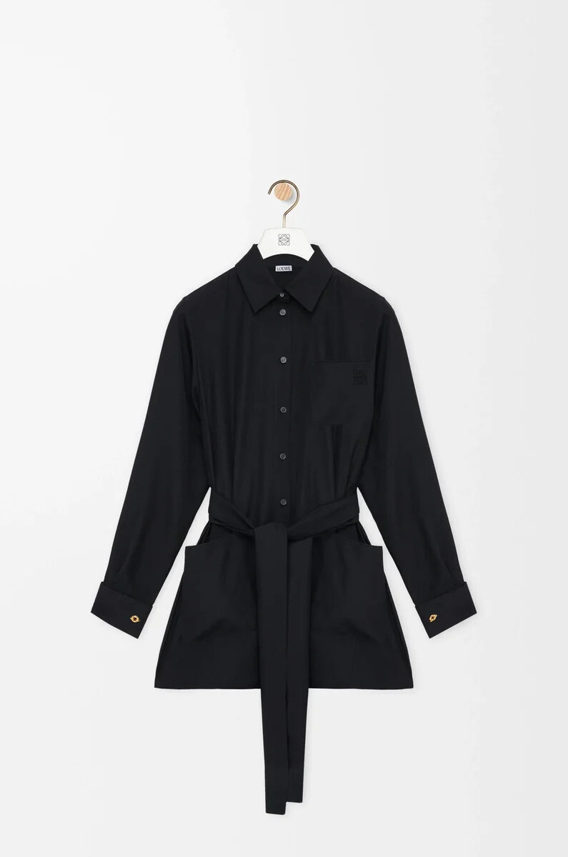 belted blouse in silk black