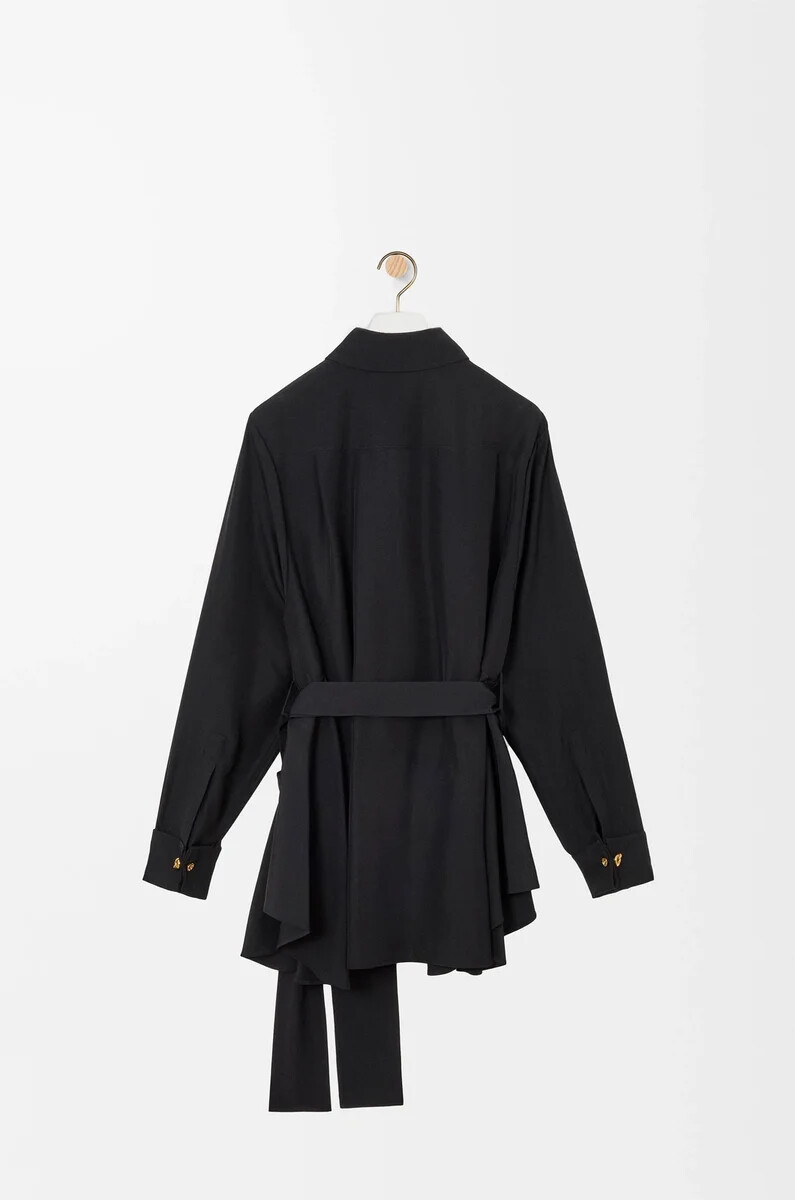 belted blouse in silk black