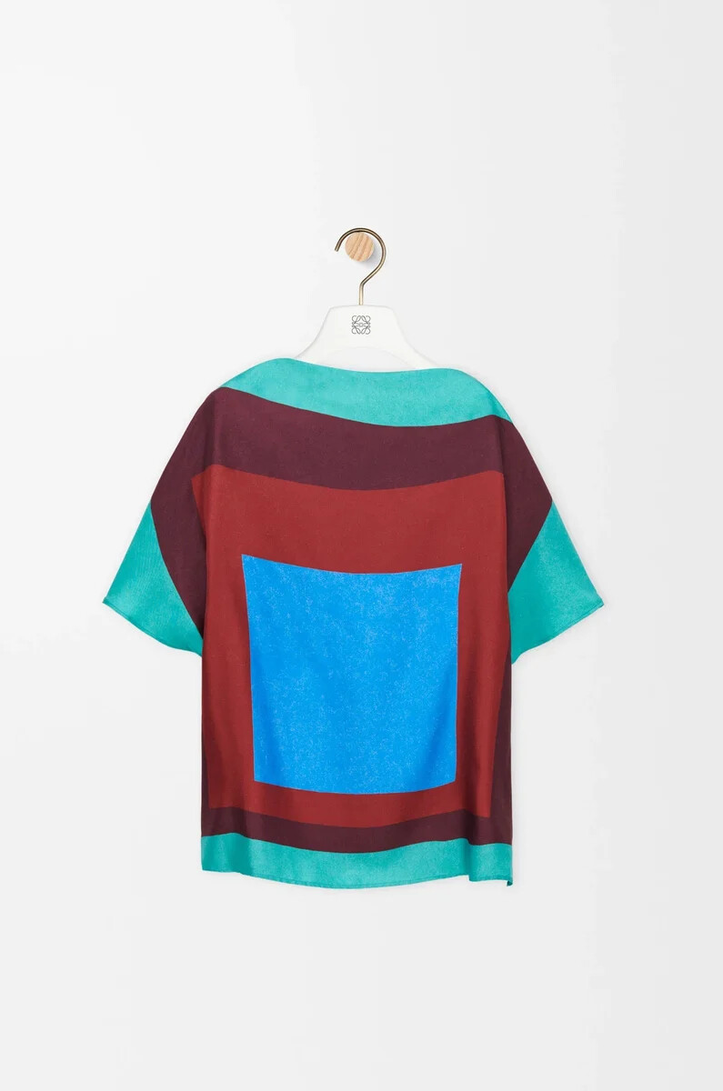 scarf top in silk greenredmulticolor