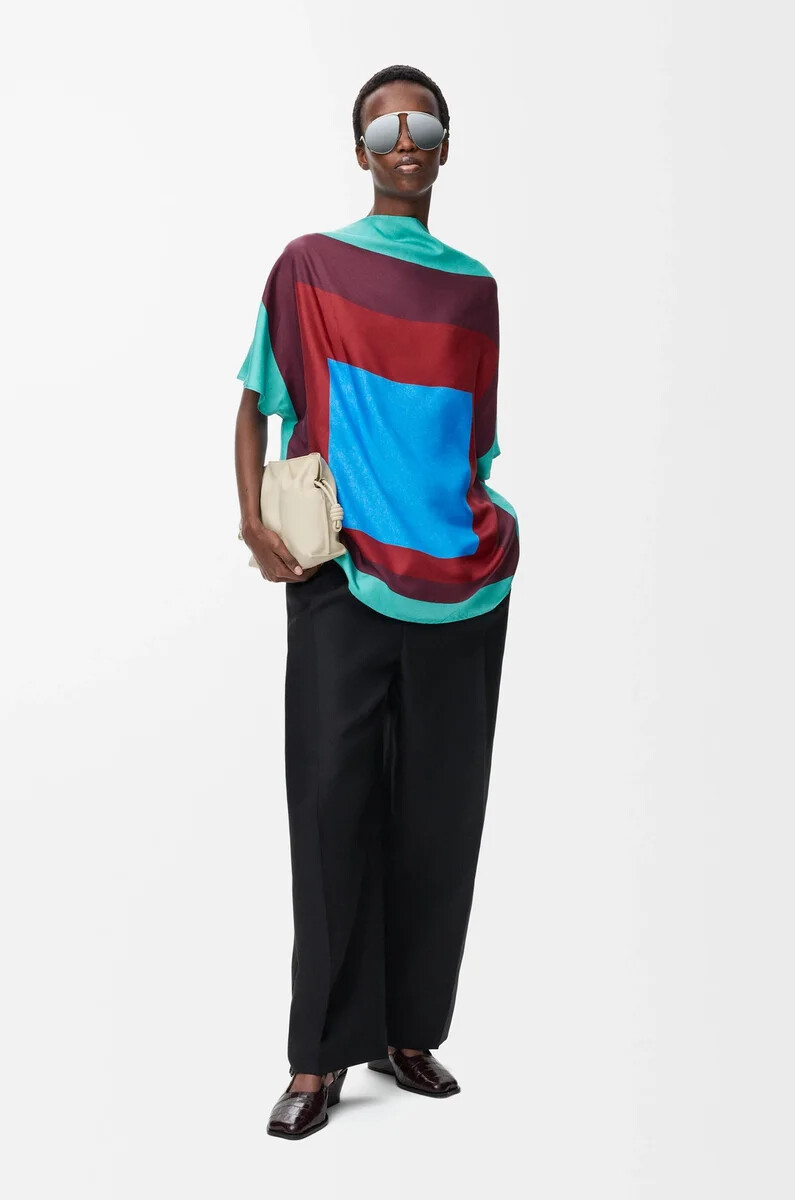 scarf top in silk greenredmulticolor
