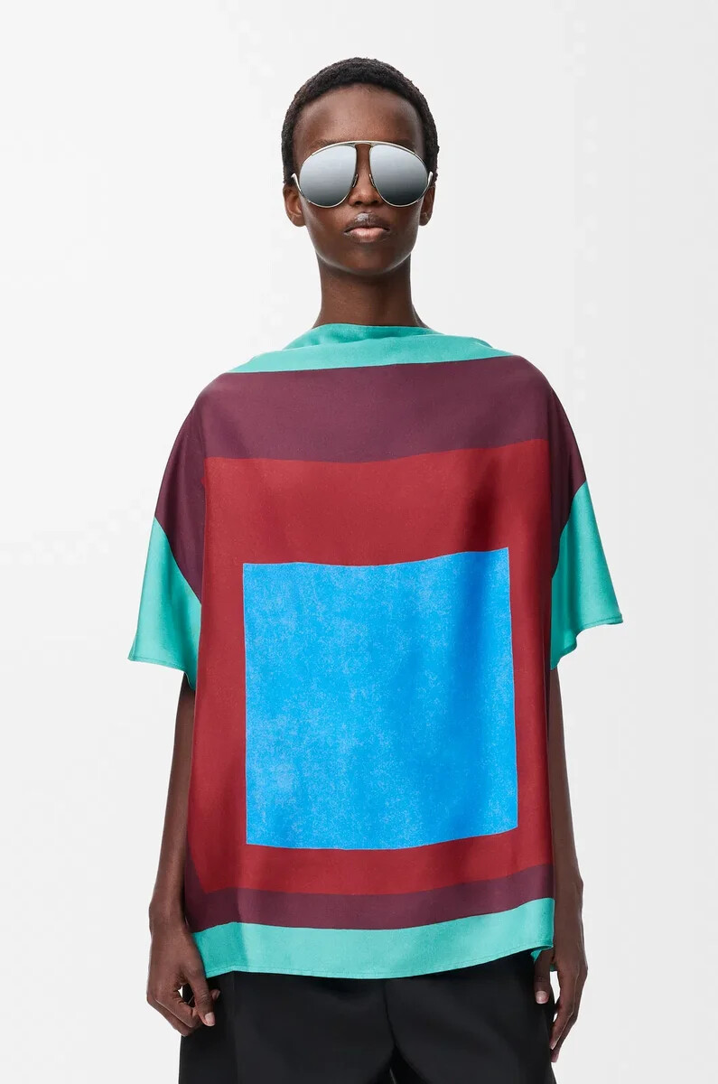 scarf top in silk greenredmulticolor