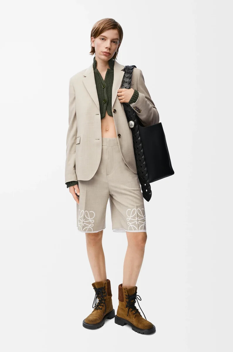 tailored jacket in wool light beige melange