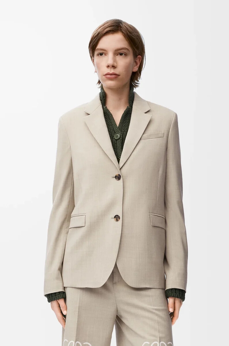 tailored jacket in wool light beige melange