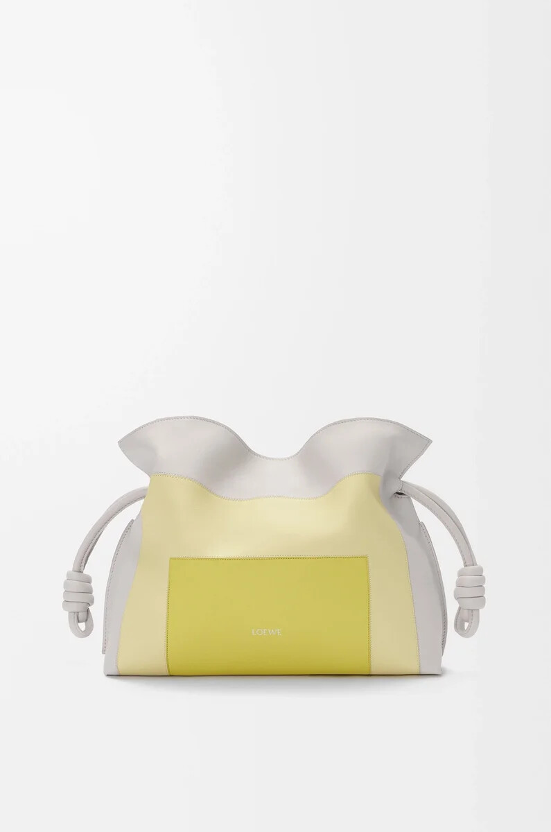 medium flamenco clutch in nappa calfskin pale greylight citrine
