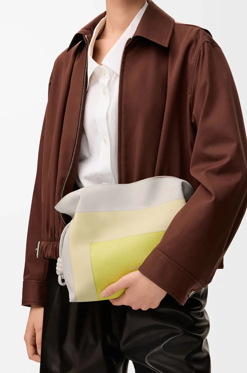medium flamenco clutch in nappa calfskin pale greylight citrine