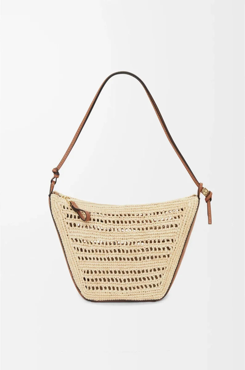 mini hammock hobo in raffia and calfskin tannatural