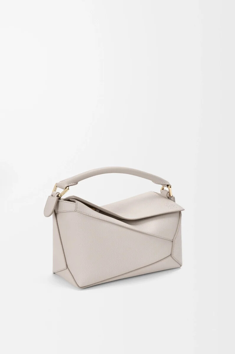 small puzzle edge bag in soft grained calfskin light ghost