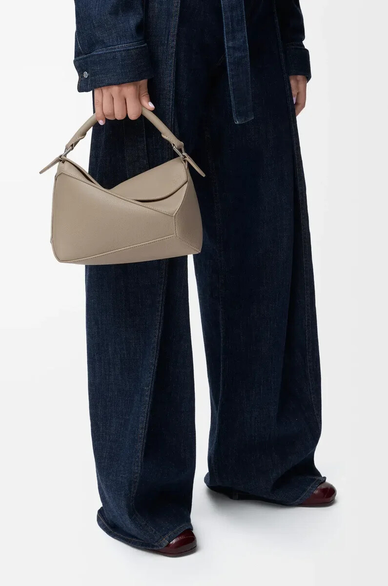 small puzzle edge bag in soft grained calfskin clay
