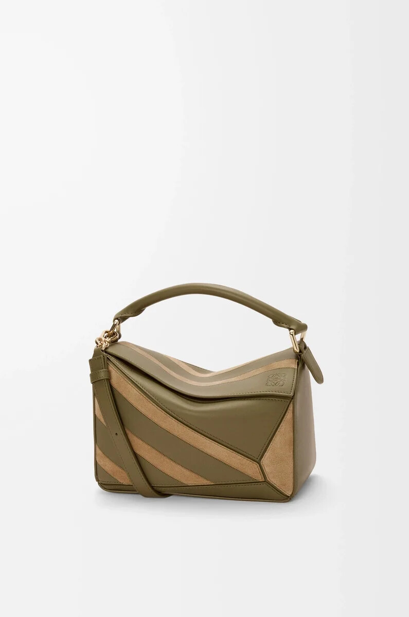 small puzzle bag in classic calfskin and suede olivegold