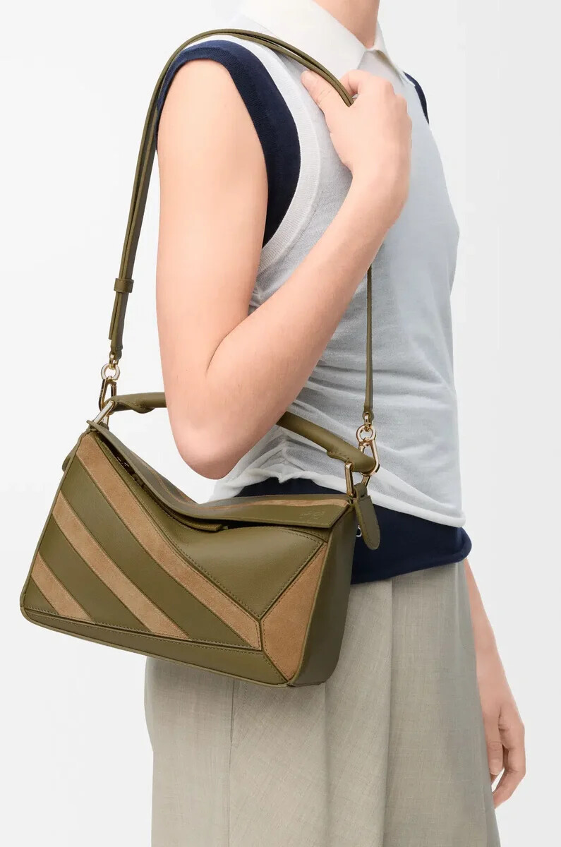small puzzle bag in classic calfskin and suede olivegold