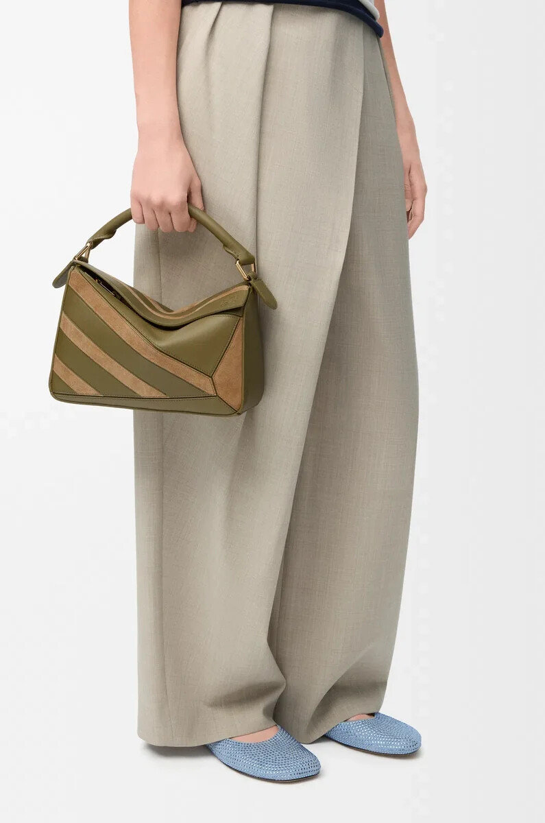 small puzzle bag in classic calfskin and suede olivegold