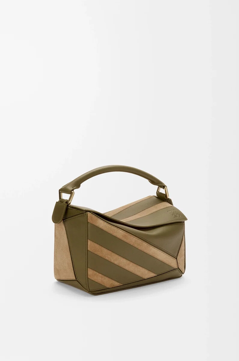 small puzzle bag in classic calfskin and suede olivegold