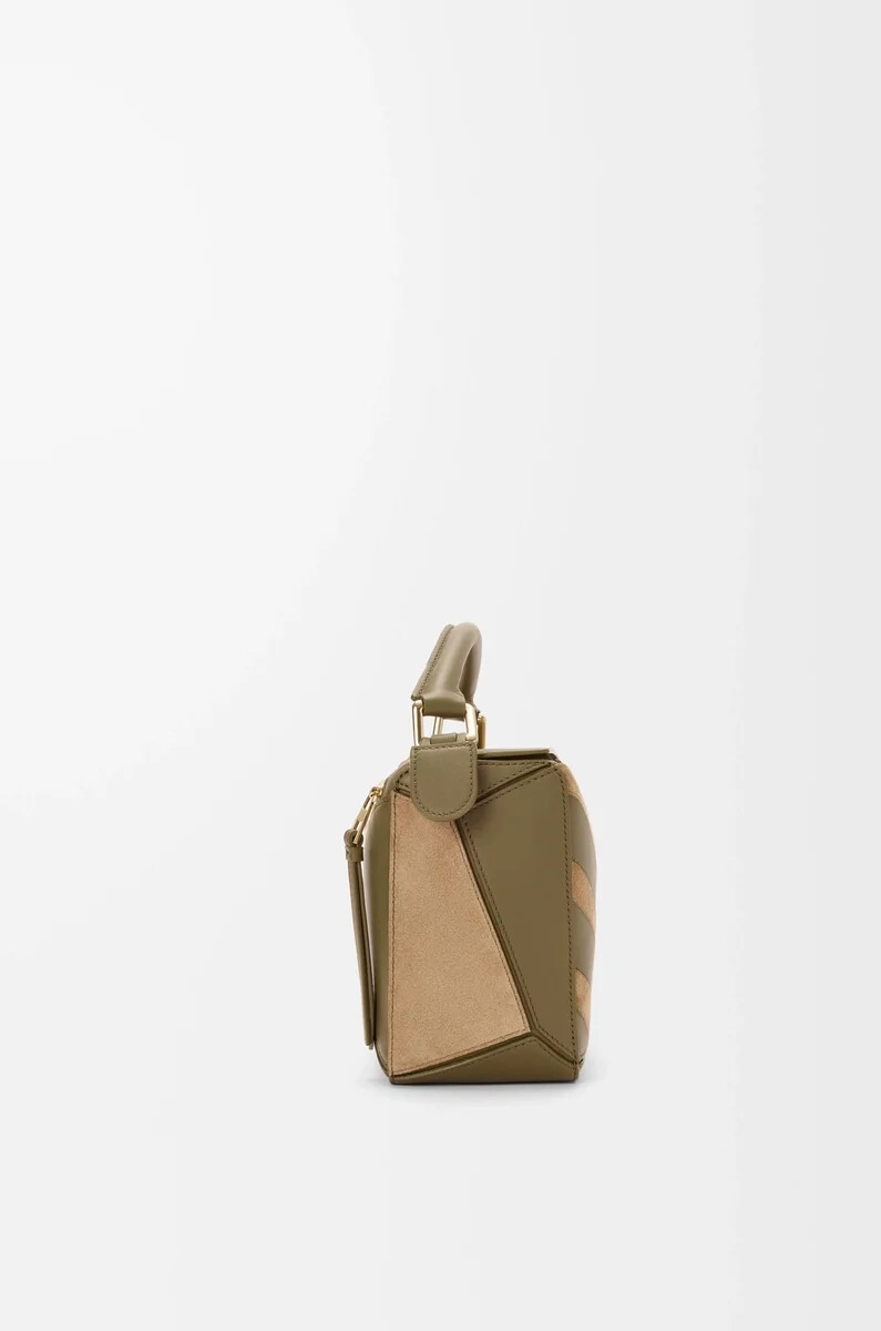 small puzzle bag in classic calfskin and suede olivegold