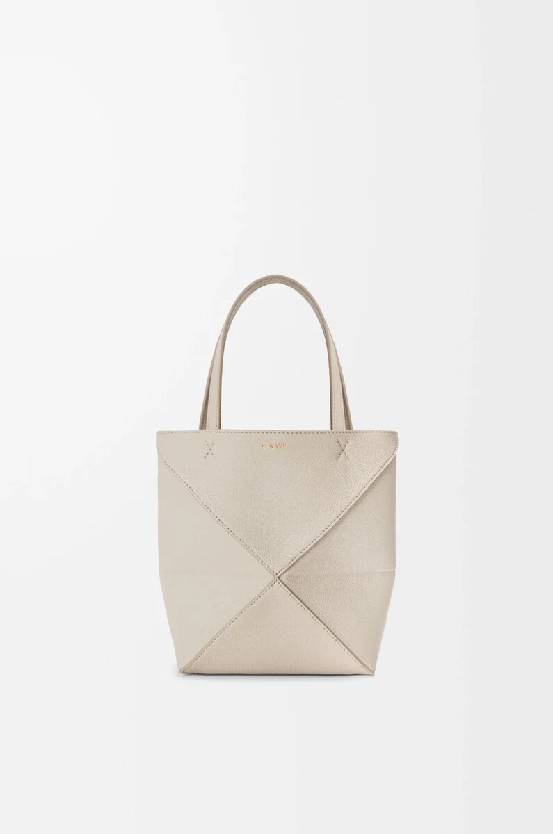mini puzzle fold tote in soft grained calfskin light ghost