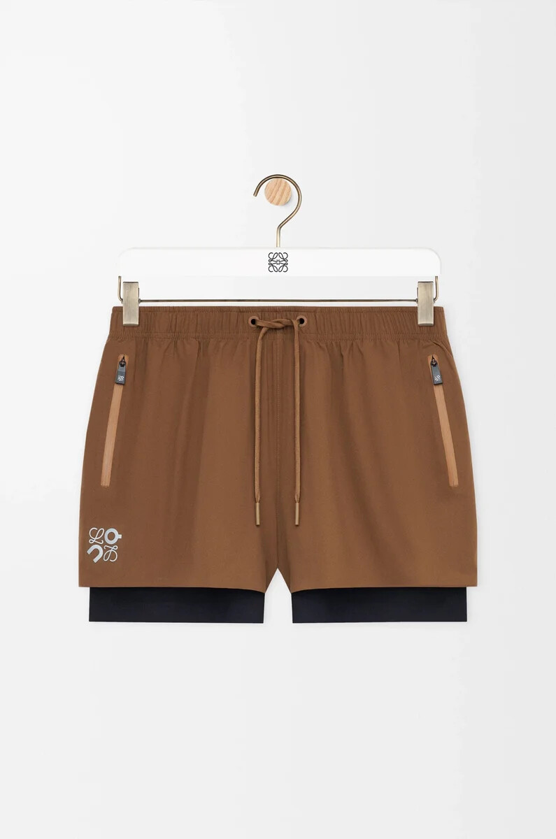 performance shorts in technical shell toffee