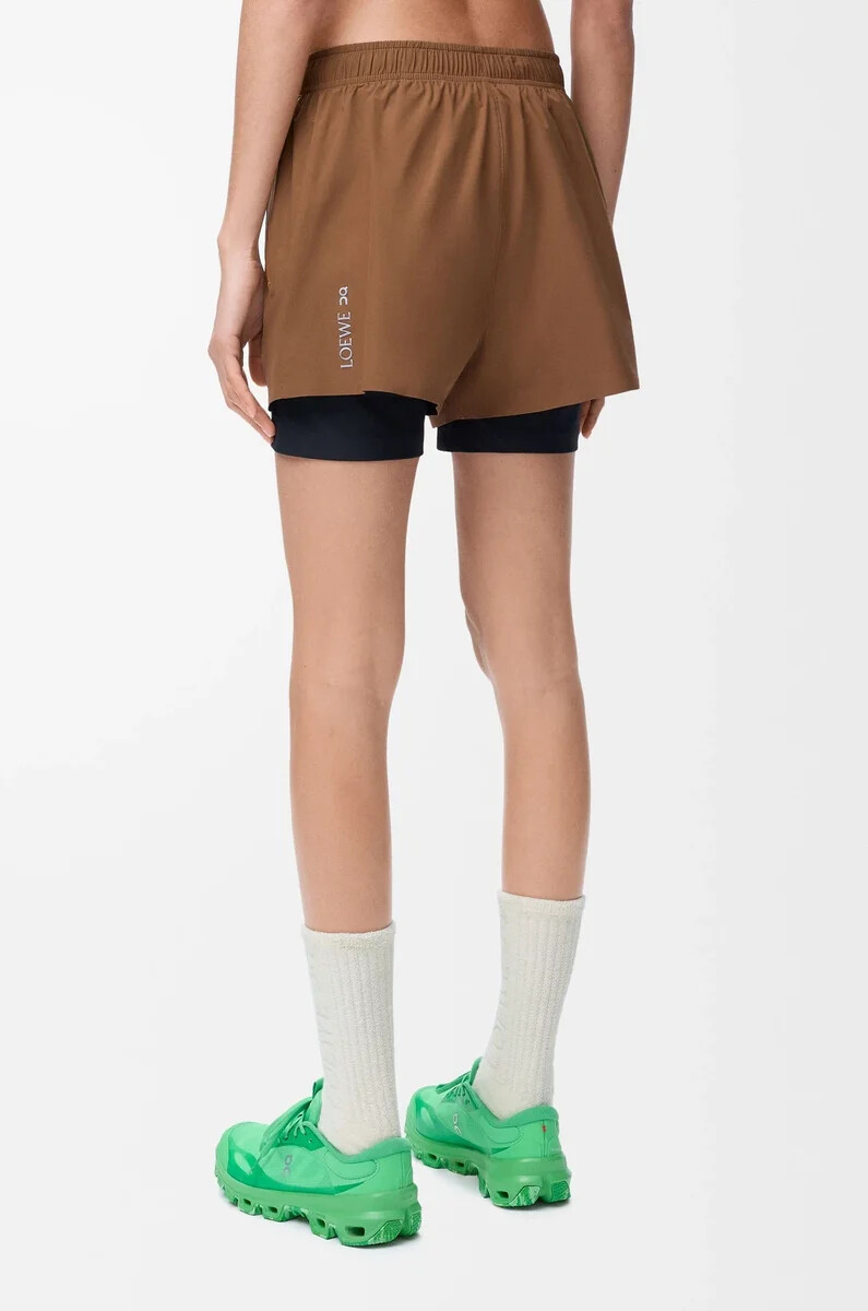 performance shorts in technical shell toffee
