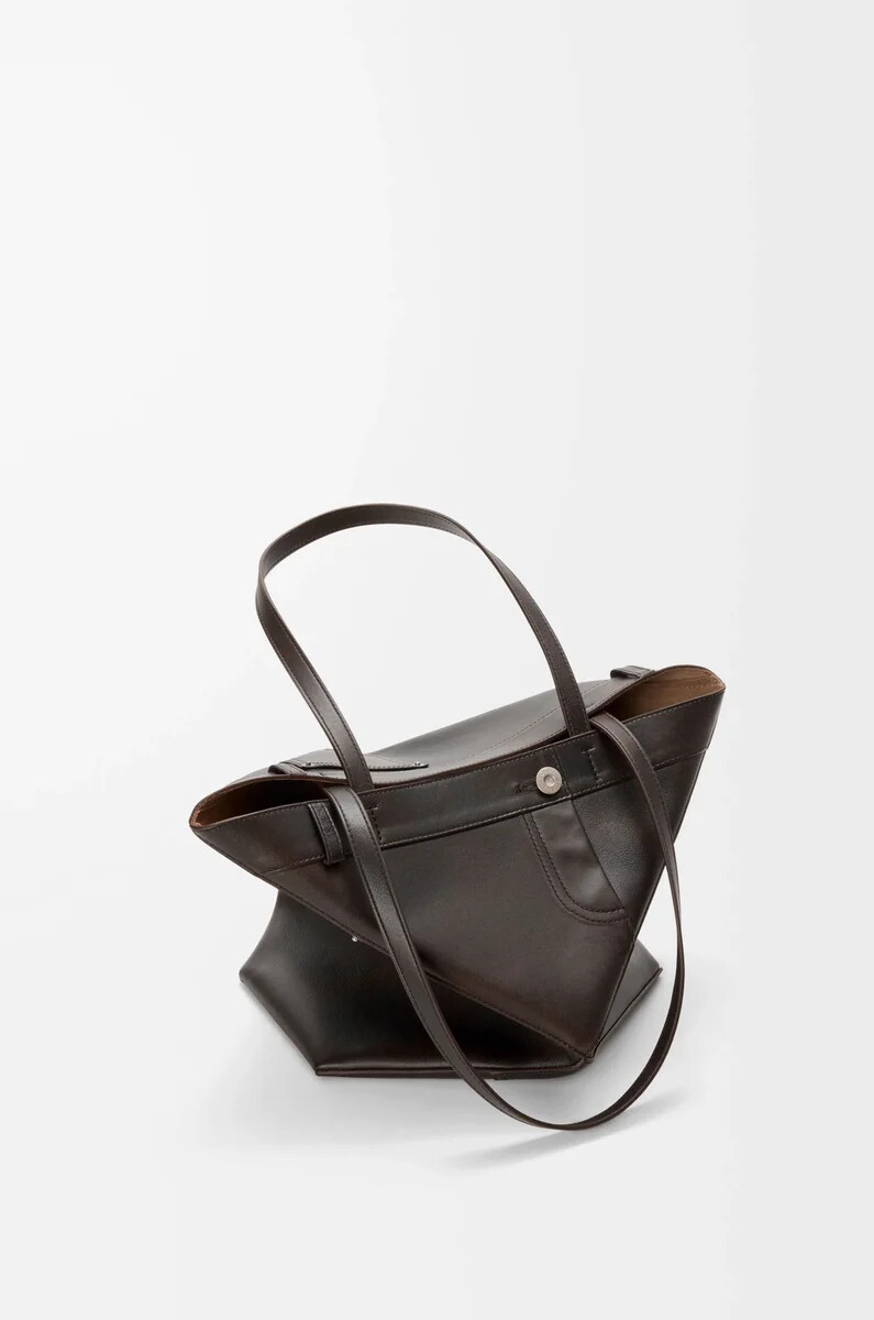 panta medium puzzle fold tote in shiny calfskin vintage brown